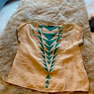 Contemporary teal and beige patterned too